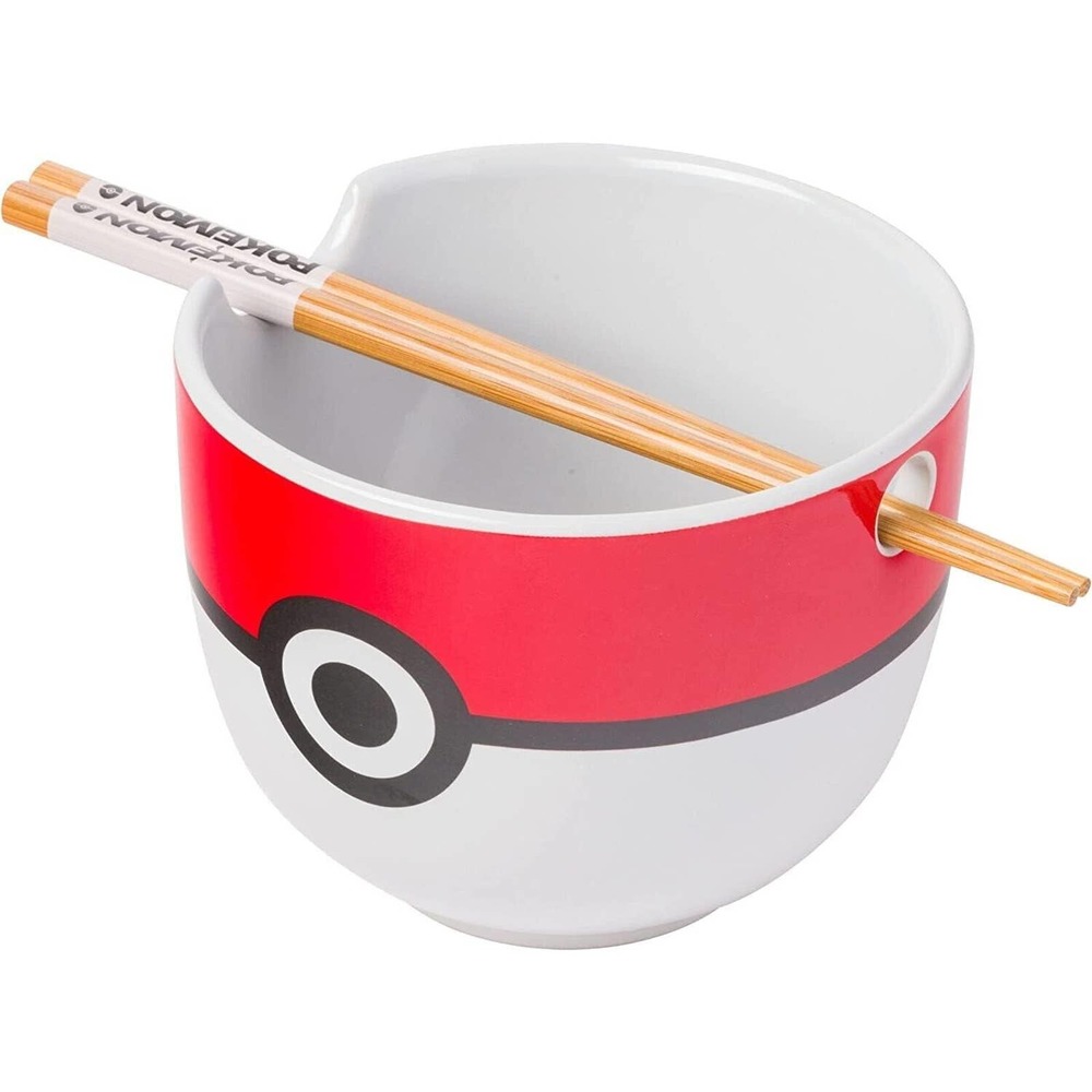 Pokemon Ramen Bowl w/Chopsticks Pokeball Ceramic Anime Gift 20 oz